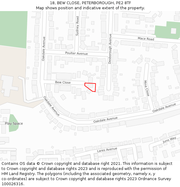 18, BEW CLOSE, PETERBOROUGH, PE2 8TF: Location map and indicative extent of plot