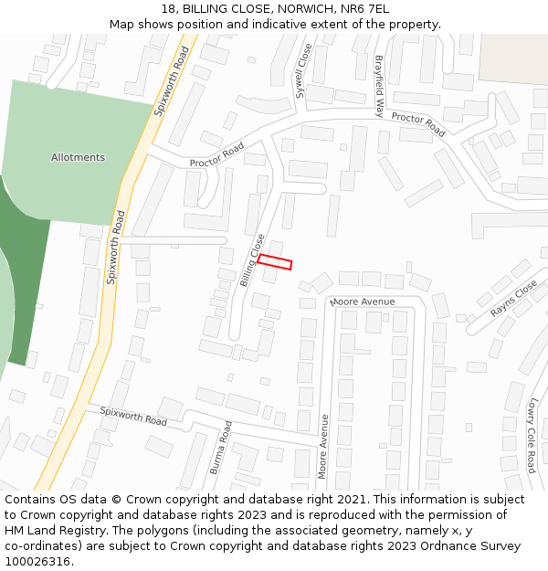 18, BILLING CLOSE, NORWICH, NR6 7EL: Location map and indicative extent of plot