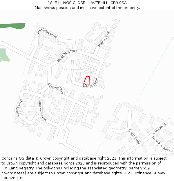 18, BILLINGS CLOSE, HAVERHILL, CB9 9SA: Location map and indicative extent of plot