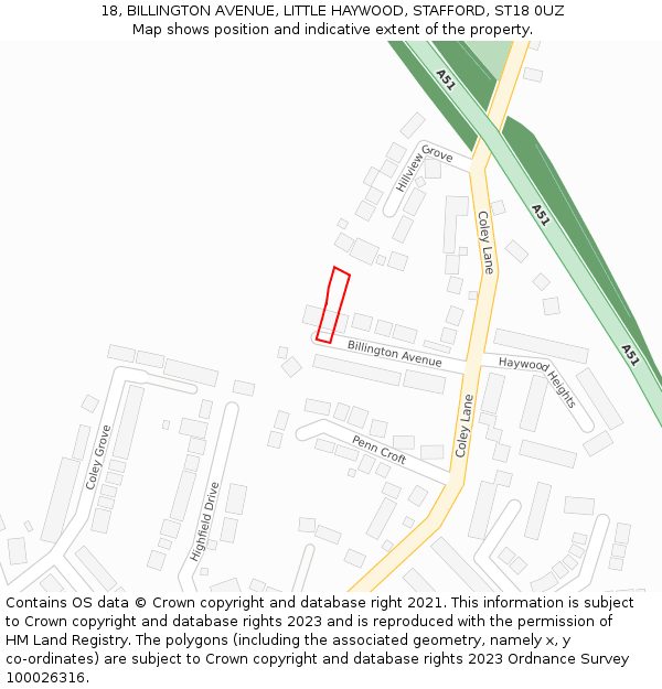 18, BILLINGTON AVENUE, LITTLE HAYWOOD, STAFFORD, ST18 0UZ: Location map and indicative extent of plot