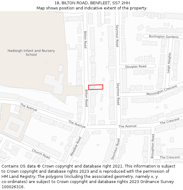 18, BILTON ROAD, BENFLEET, SS7 2HH: Location map and indicative extent of plot