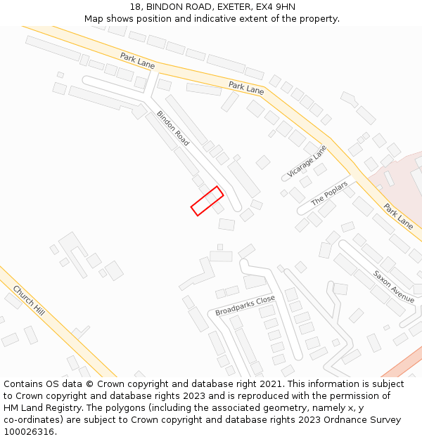 18, BINDON ROAD, EXETER, EX4 9HN: Location map and indicative extent of plot