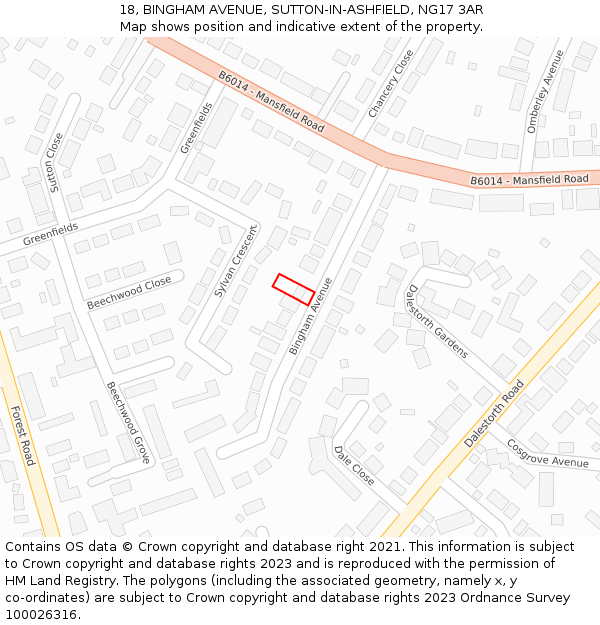 18, BINGHAM AVENUE, SUTTON-IN-ASHFIELD, NG17 3AR: Location map and indicative extent of plot