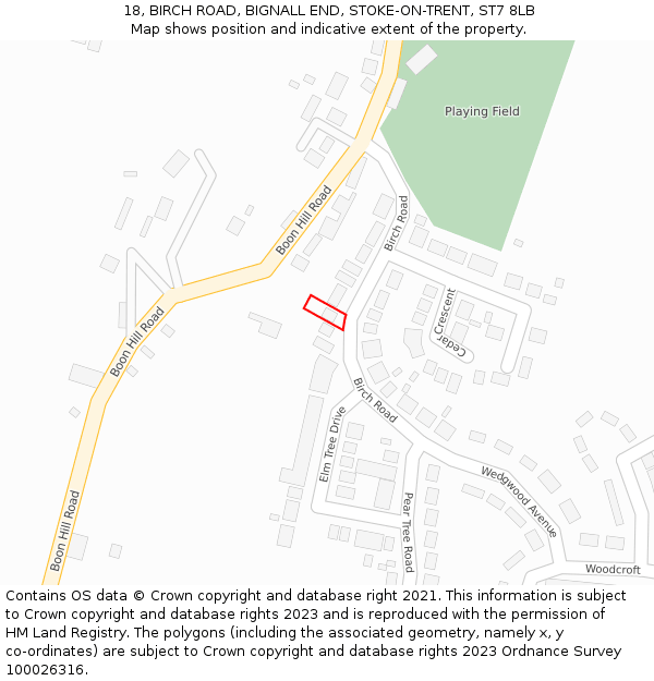 18, BIRCH ROAD, BIGNALL END, STOKE-ON-TRENT, ST7 8LB: Location map and indicative extent of plot