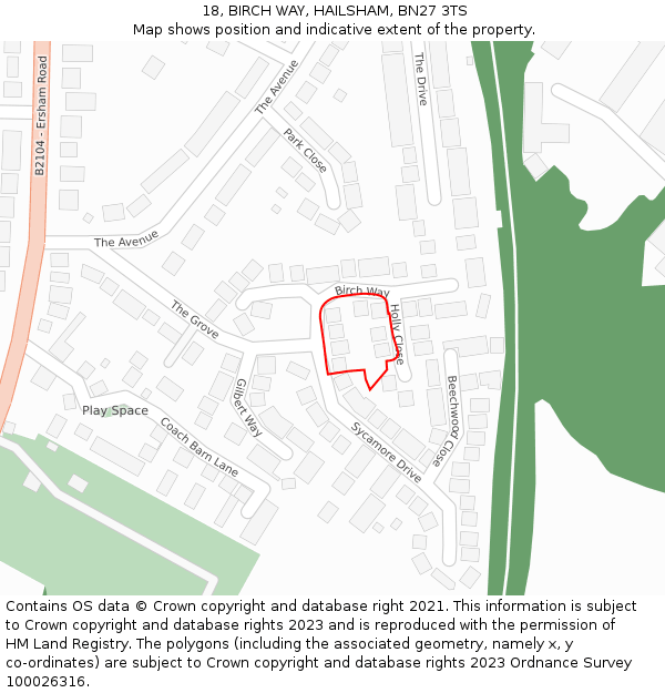 18, BIRCH WAY, HAILSHAM, BN27 3TS: Location map and indicative extent of plot