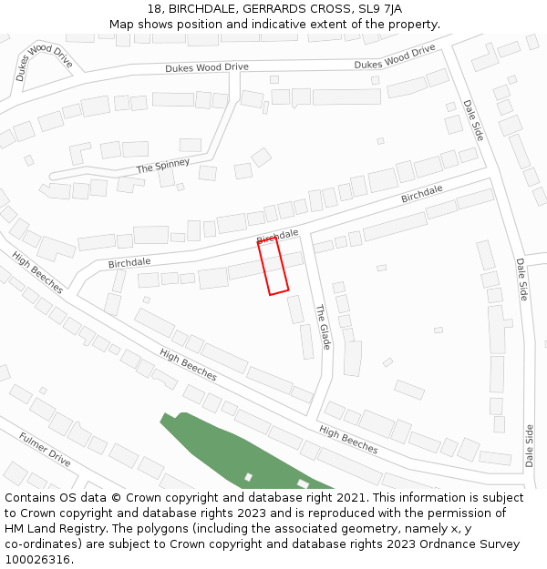 18, BIRCHDALE, GERRARDS CROSS, SL9 7JA: Location map and indicative extent of plot