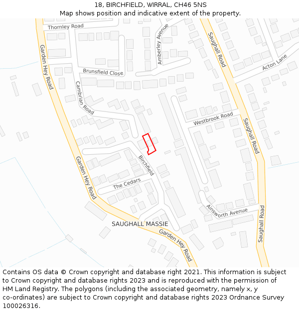 18, BIRCHFIELD, WIRRAL, CH46 5NS: Location map and indicative extent of plot