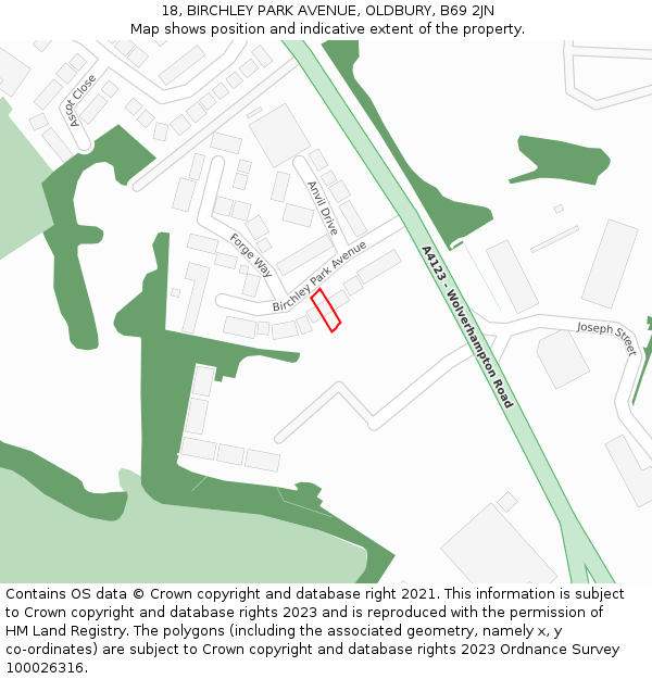 18, BIRCHLEY PARK AVENUE, OLDBURY, B69 2JN: Location map and indicative extent of plot