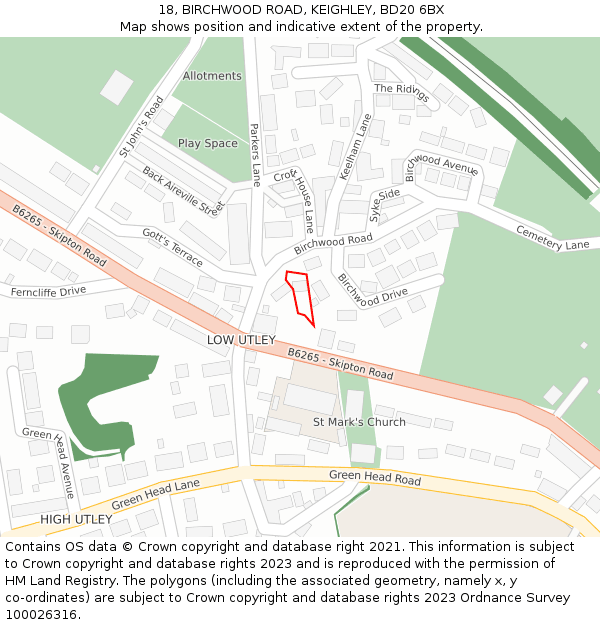 18, BIRCHWOOD ROAD, KEIGHLEY, BD20 6BX: Location map and indicative extent of plot