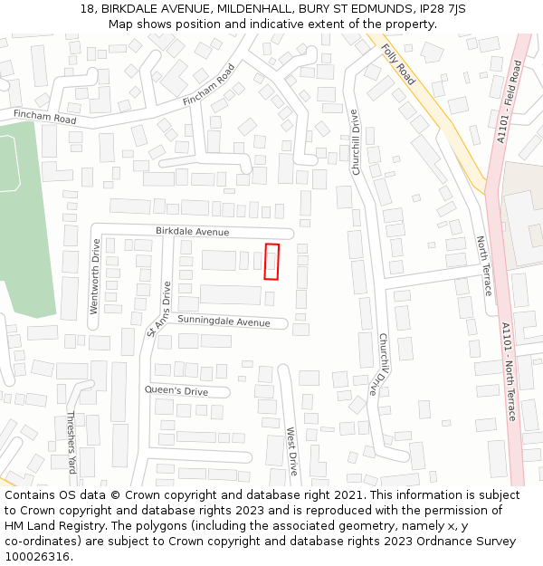 18, BIRKDALE AVENUE, MILDENHALL, BURY ST EDMUNDS, IP28 7JS: Location map and indicative extent of plot