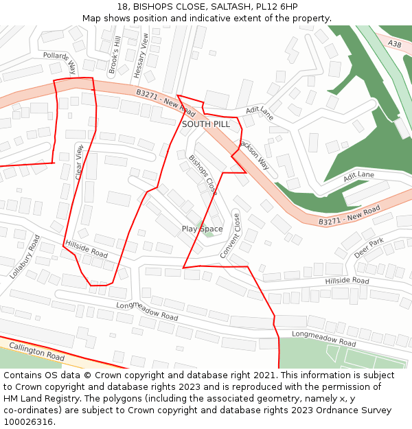 18, BISHOPS CLOSE, SALTASH, PL12 6HP: Location map and indicative extent of plot