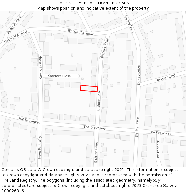 18, BISHOPS ROAD, HOVE, BN3 6PN: Location map and indicative extent of plot