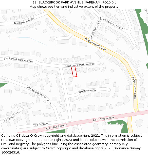 18, BLACKBROOK PARK AVENUE, FAREHAM, PO15 5JL: Location map and indicative extent of plot