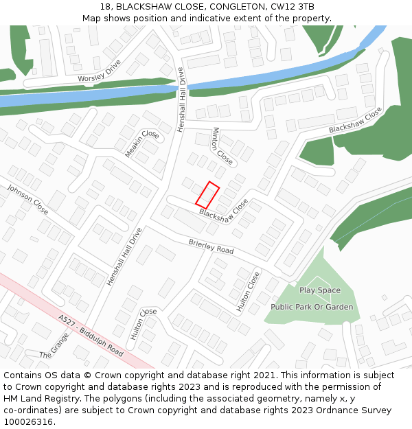 18, BLACKSHAW CLOSE, CONGLETON, CW12 3TB: Location map and indicative extent of plot