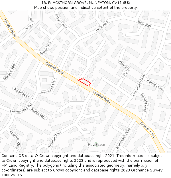 18, BLACKTHORN GROVE, NUNEATON, CV11 6UX: Location map and indicative extent of plot