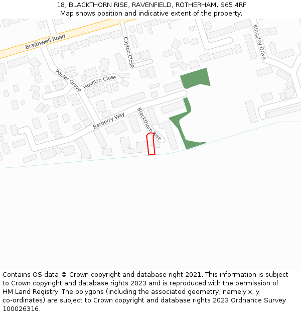 18, BLACKTHORN RISE, RAVENFIELD, ROTHERHAM, S65 4RF: Location map and indicative extent of plot