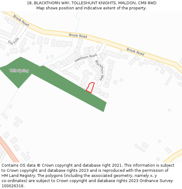 18, BLACKTHORN WAY, TOLLESHUNT KNIGHTS, MALDON, CM9 8WD: Location map and indicative extent of plot