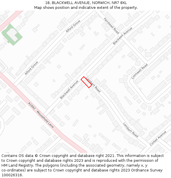 18, BLACKWELL AVENUE, NORWICH, NR7 8XL: Location map and indicative extent of plot
