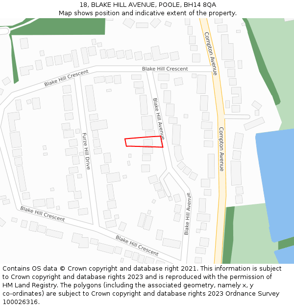 18, BLAKE HILL AVENUE, POOLE, BH14 8QA: Location map and indicative extent of plot