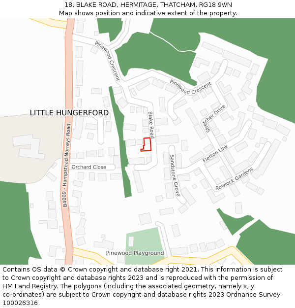 18, BLAKE ROAD, HERMITAGE, THATCHAM, RG18 9WN: Location map and indicative extent of plot