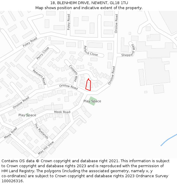 18, BLENHEIM DRIVE, NEWENT, GL18 1TU: Location map and indicative extent of plot