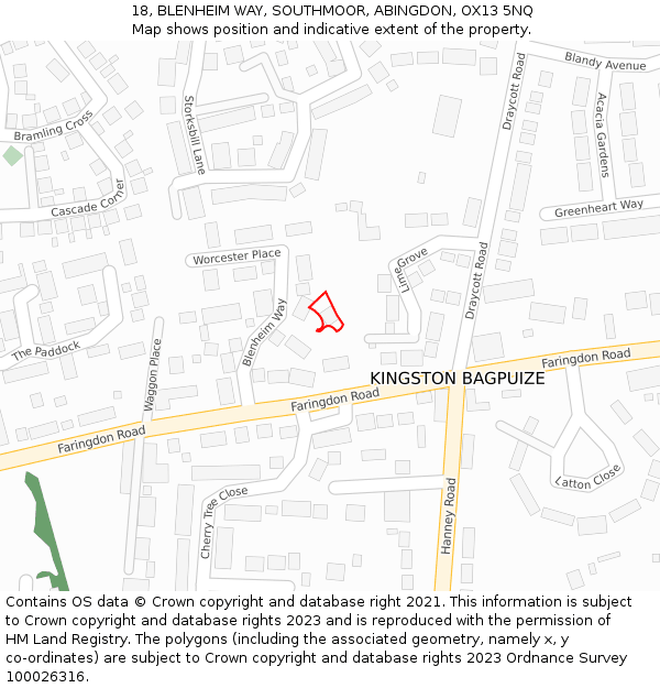 18, BLENHEIM WAY, SOUTHMOOR, ABINGDON, OX13 5NQ: Location map and indicative extent of plot