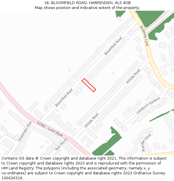 18, BLOOMFIELD ROAD, HARPENDEN, AL5 4DB: Location map and indicative extent of plot