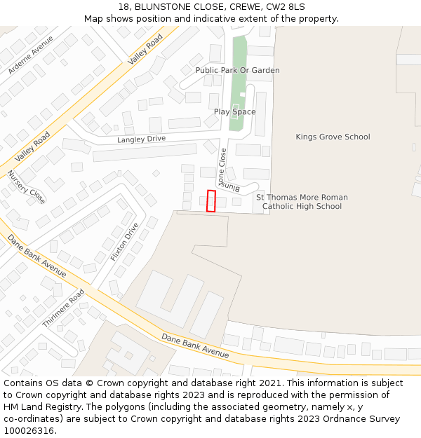 18, BLUNSTONE CLOSE, CREWE, CW2 8LS: Location map and indicative extent of plot