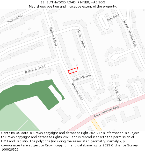 18, BLYTHWOOD ROAD, PINNER, HA5 3QG: Location map and indicative extent of plot