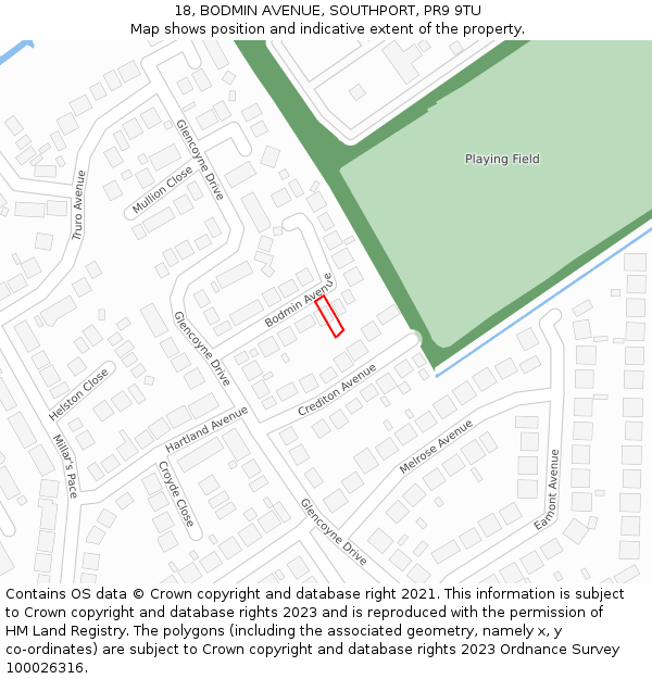 18, BODMIN AVENUE, SOUTHPORT, PR9 9TU: Location map and indicative extent of plot