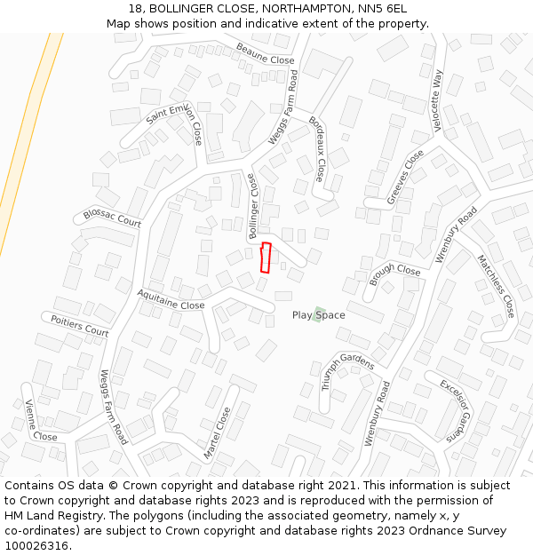 18, BOLLINGER CLOSE, NORTHAMPTON, NN5 6EL: Location map and indicative extent of plot