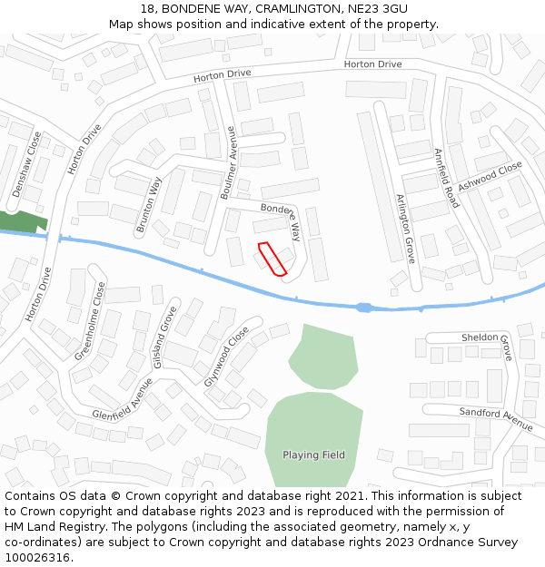 18, BONDENE WAY, CRAMLINGTON, NE23 3GU: Location map and indicative extent of plot