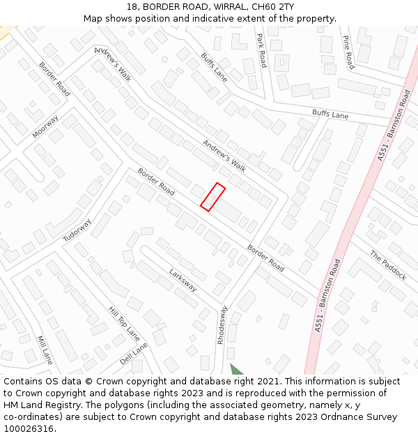 18, BORDER ROAD, WIRRAL, CH60 2TY: Location map and indicative extent of plot