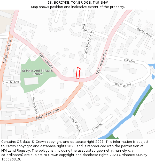 18, BORDYKE, TONBRIDGE, TN9 1NW: Location map and indicative extent of plot