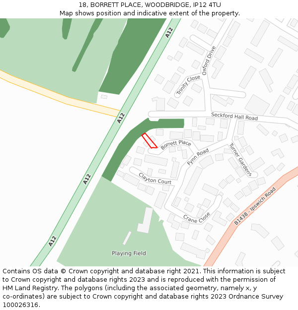 18, BORRETT PLACE, WOODBRIDGE, IP12 4TU: Location map and indicative extent of plot