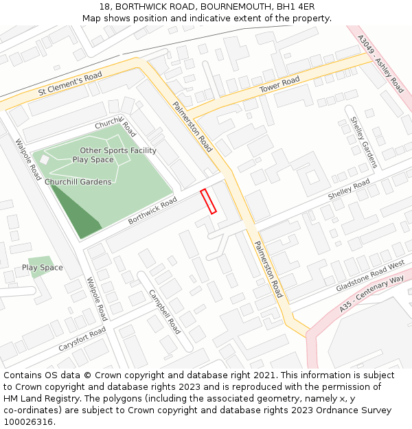 18, BORTHWICK ROAD, BOURNEMOUTH, BH1 4ER: Location map and indicative extent of plot
