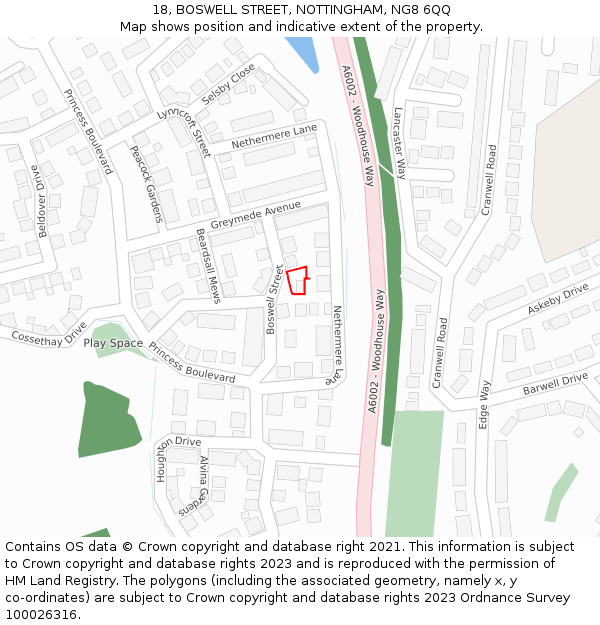 18, BOSWELL STREET, NOTTINGHAM, NG8 6QQ: Location map and indicative extent of plot