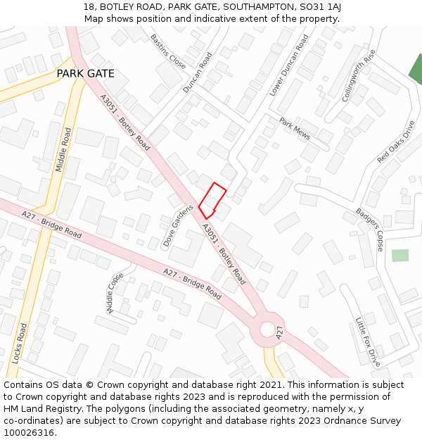 18, BOTLEY ROAD, PARK GATE, SOUTHAMPTON, SO31 1AJ: Location map and indicative extent of plot