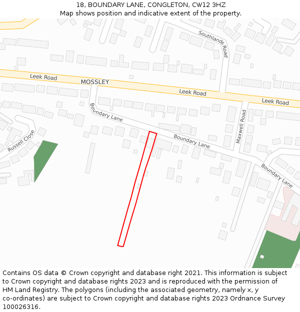 18, BOUNDARY LANE, CONGLETON, CW12 3HZ: Location map and indicative extent of plot