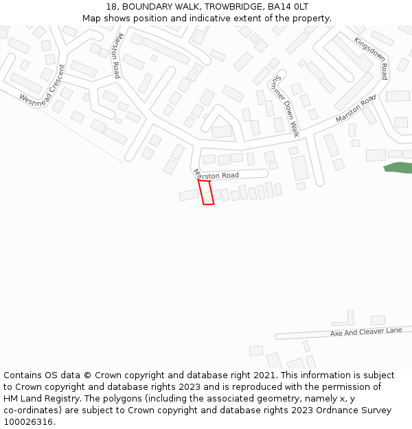18, BOUNDARY WALK, TROWBRIDGE, BA14 0LT: Location map and indicative extent of plot