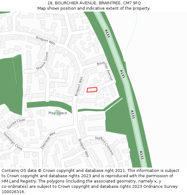 18, BOURCHIER AVENUE, BRAINTREE, CM7 9FQ: Location map and indicative extent of plot