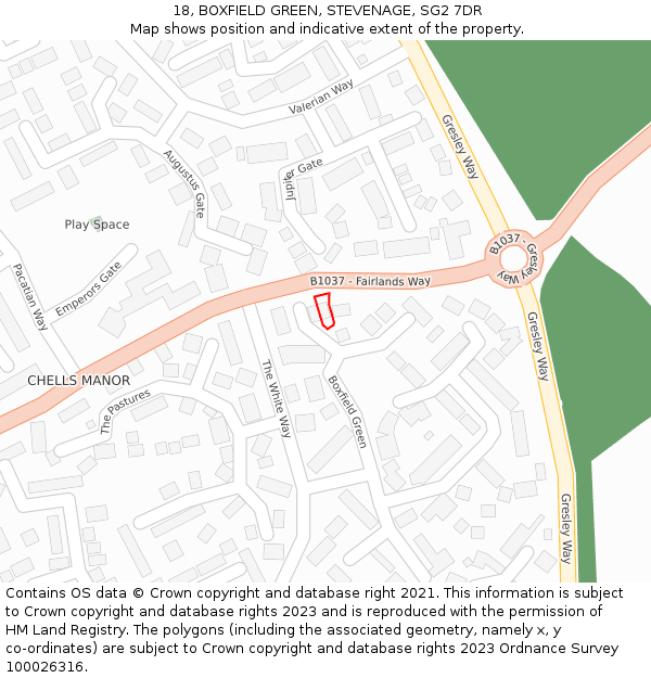 18, BOXFIELD GREEN, STEVENAGE, SG2 7DR: Location map and indicative extent of plot