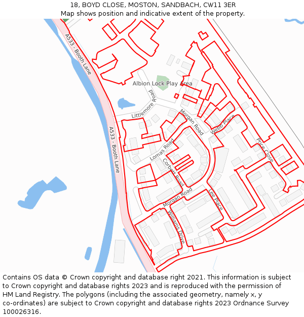 18, BOYD CLOSE, MOSTON, SANDBACH, CW11 3ER: Location map and indicative extent of plot