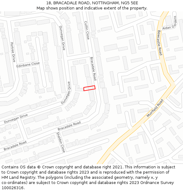 18, BRACADALE ROAD, NOTTINGHAM, NG5 5EE: Location map and indicative extent of plot