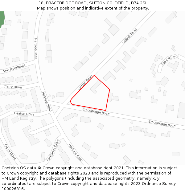 18, BRACEBRIDGE ROAD, SUTTON COLDFIELD, B74 2SL: Location map and indicative extent of plot