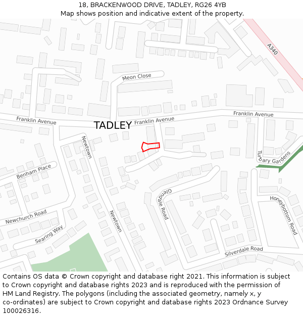 18, BRACKENWOOD DRIVE, TADLEY, RG26 4YB: Location map and indicative extent of plot