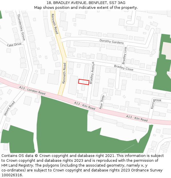 18, BRADLEY AVENUE, BENFLEET, SS7 3AG: Location map and indicative extent of plot