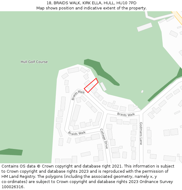 18, BRAIDS WALK, KIRK ELLA, HULL, HU10 7PD: Location map and indicative extent of plot