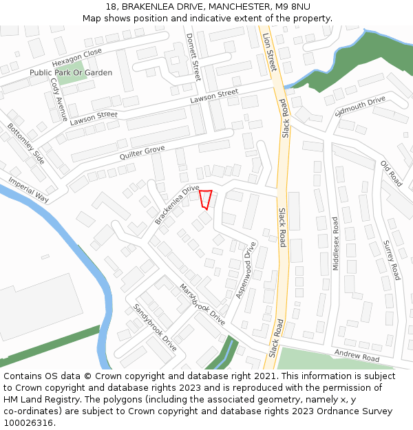 18, BRAKENLEA DRIVE, MANCHESTER, M9 8NU: Location map and indicative extent of plot