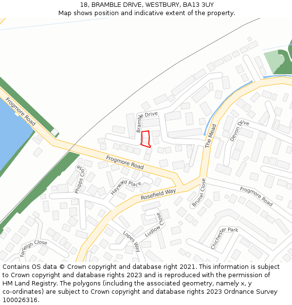 18, BRAMBLE DRIVE, WESTBURY, BA13 3UY: Location map and indicative extent of plot